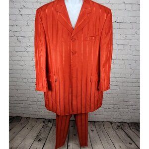 Vittorio St Angelo Red Satin Striped 2 Piece Suit Set Jacket Size 46 Pants 39x30